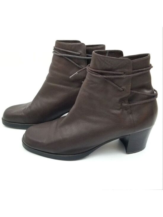 Amanda Smith Shoes - Amanda Smith Brown Leather Block Heel Booties, Size 10M